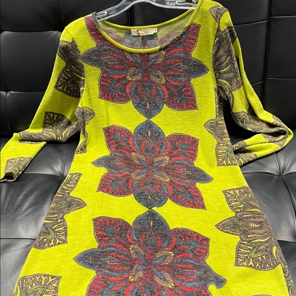 Anthropologie Aryeh Sweater Dress Size M Olive Green Mandala Print Wearable Art - Picture 2 of 11